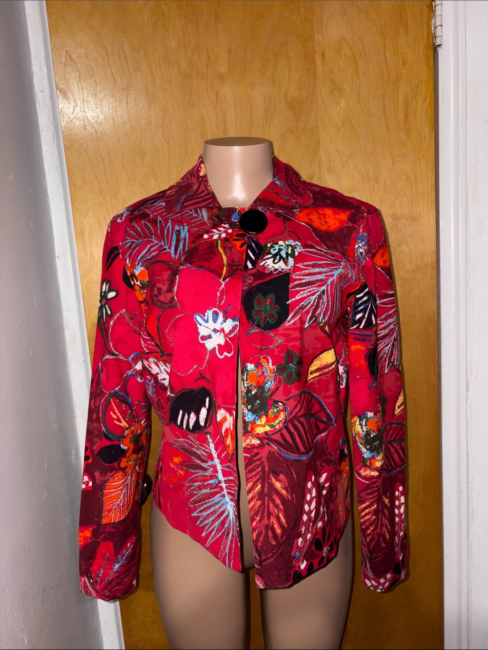 Chico's Red Floral Print Blazer Jacket